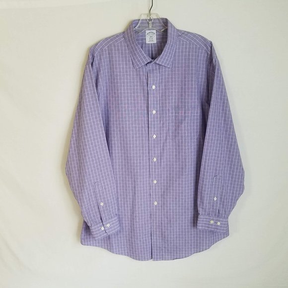 Brooks Brothers Purple Plaid Dress Shirt REGENT FIT Mens Size 17.5-4/5 - Picture 2 of 6